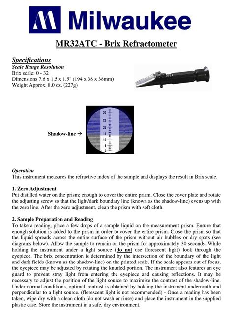 milwaukee mr 32 atc brix refractometer|MILWAUKEE MR32ATC MANUAL Pdf Download.